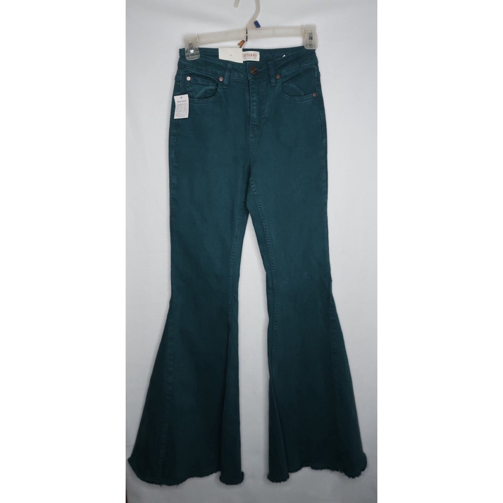 Shyanne High Rise Super Flare Jeans Teal Raw Hem Western NWT Women's 25 Regular